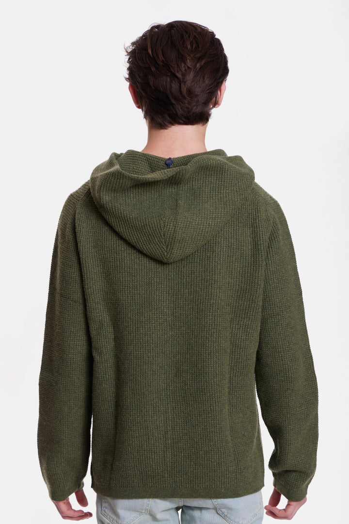 Merino Waffle Hoodie Olive