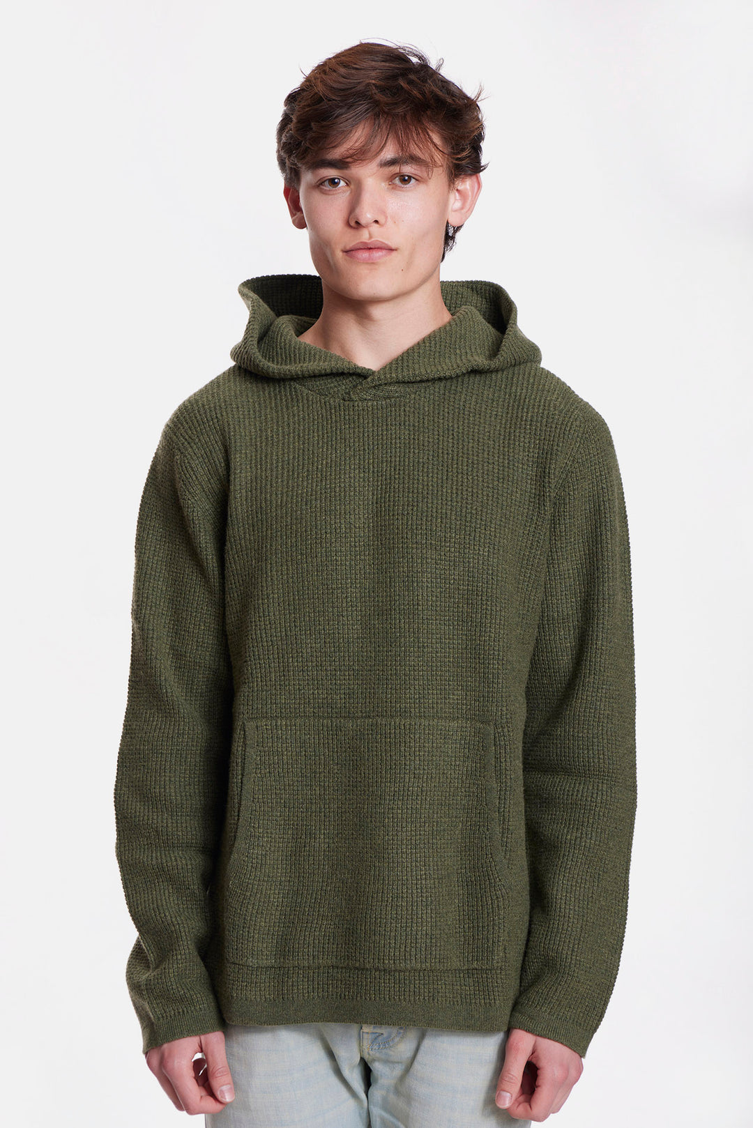 Merino Waffle Hoodie Olive