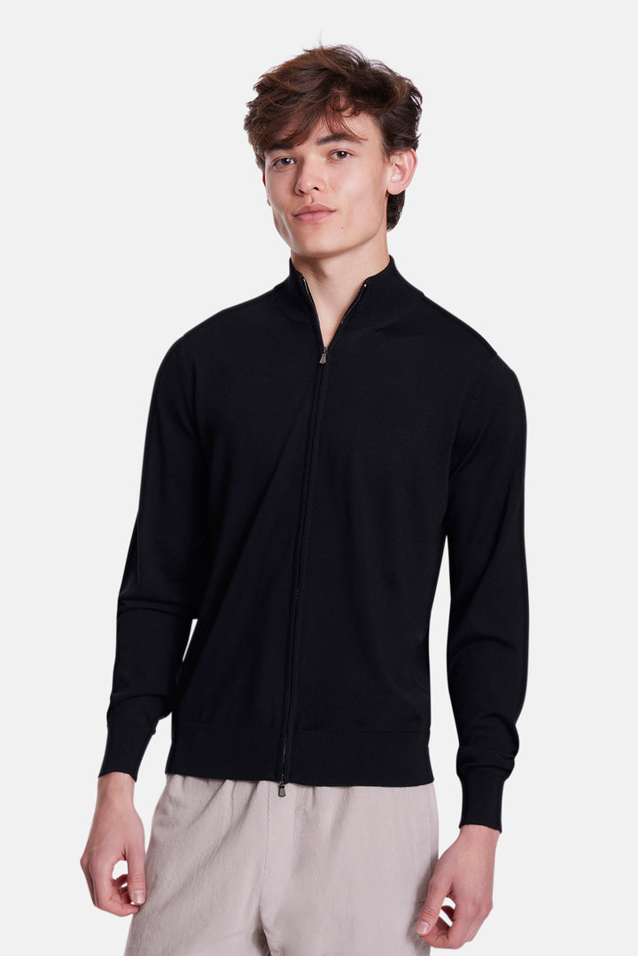 Merino Wool Full Zip Black