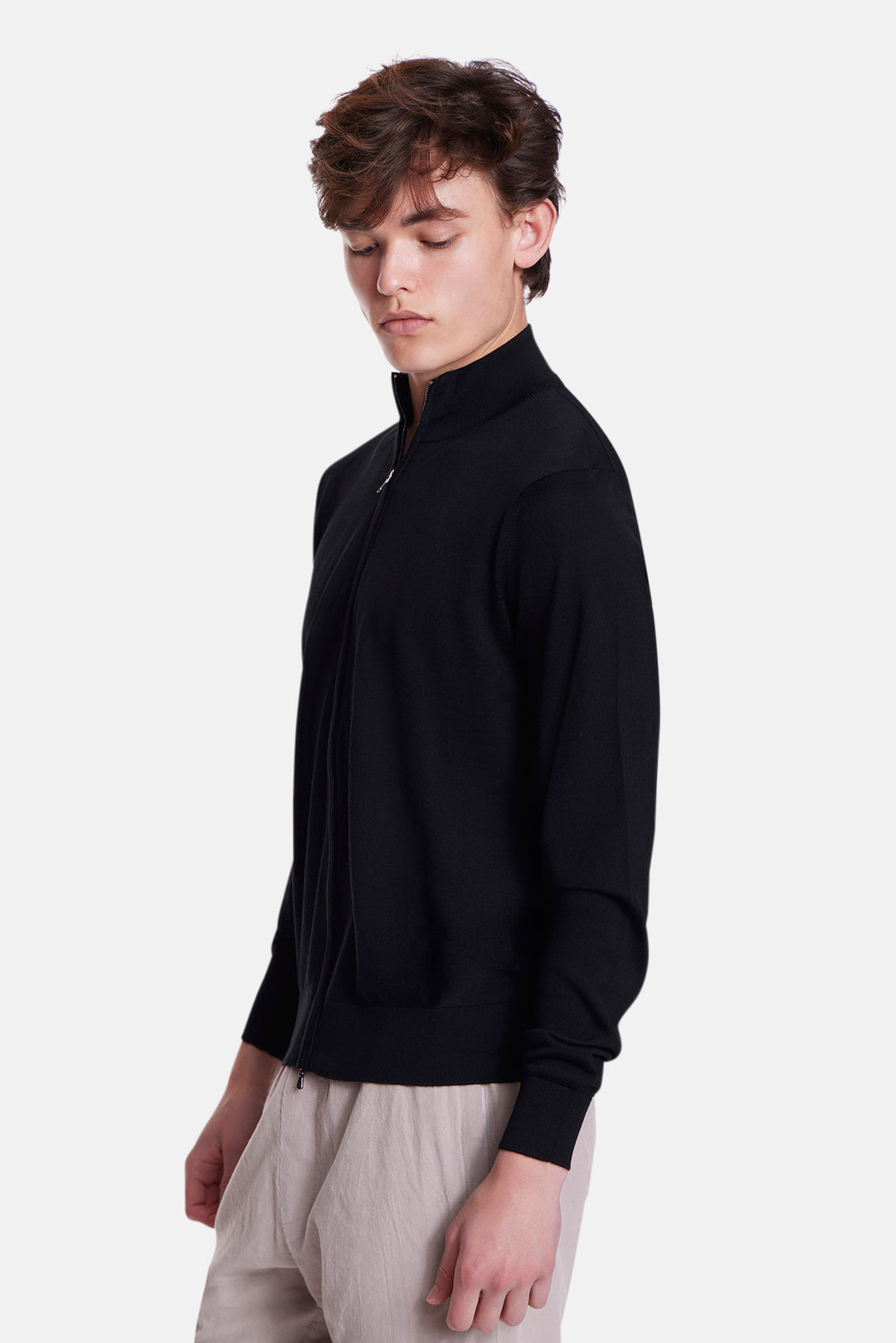 Merino Wool Full Zip Black