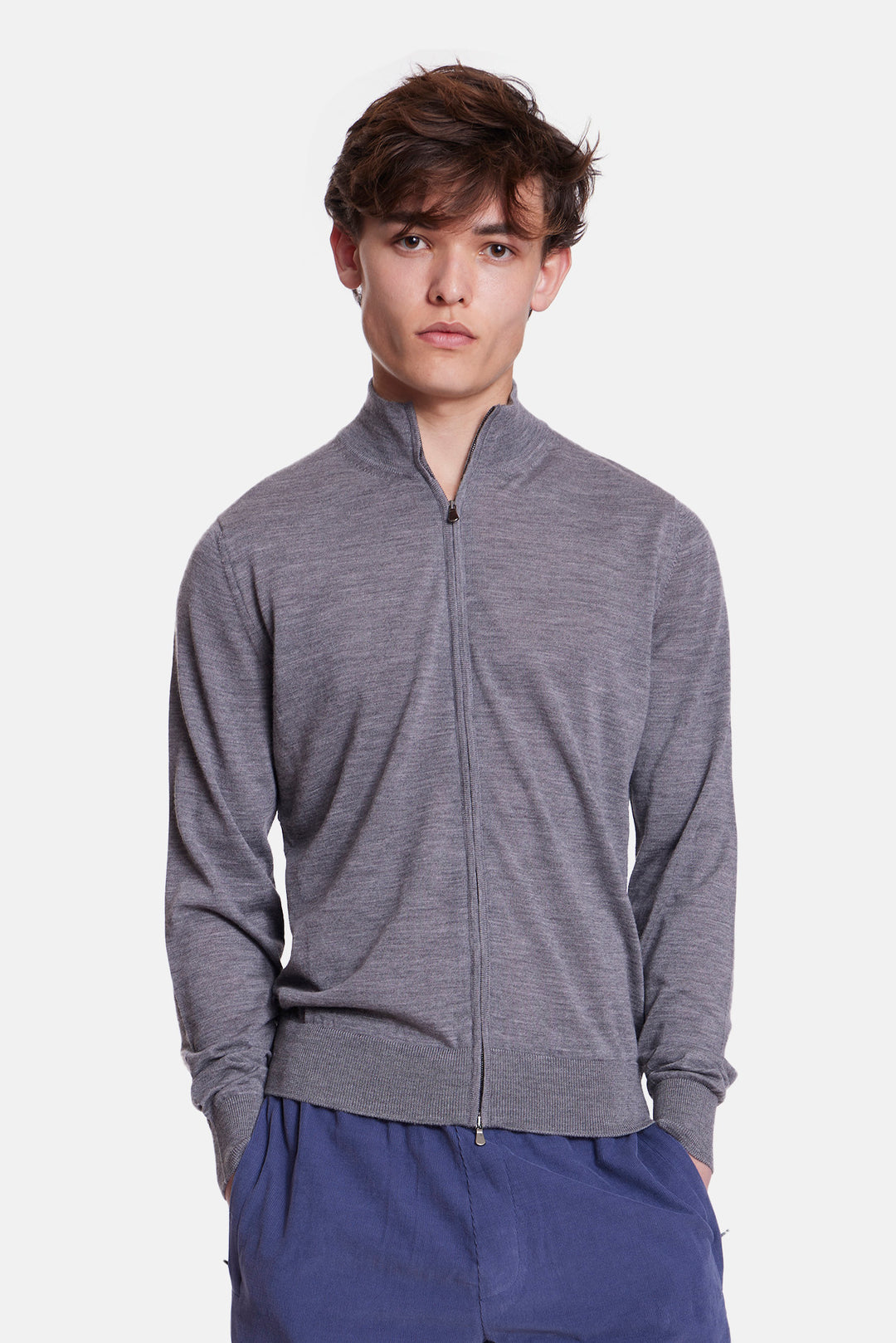 Merino Wool Full Zip Grey