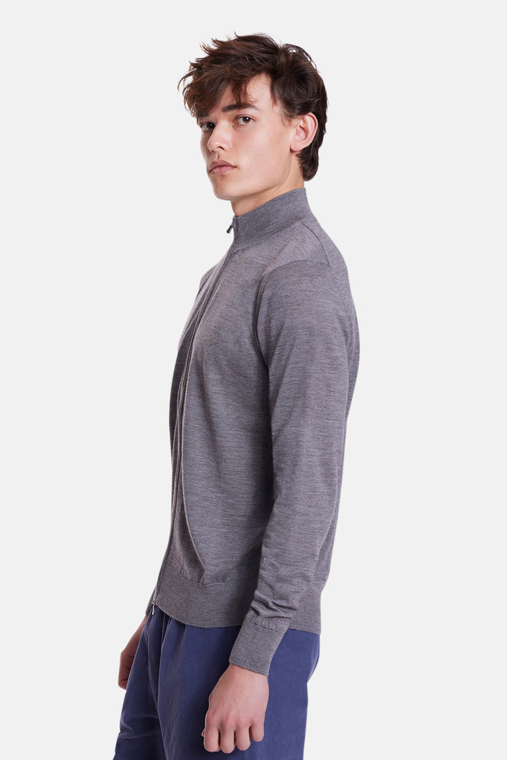 Merino Wool Full Zip Grey