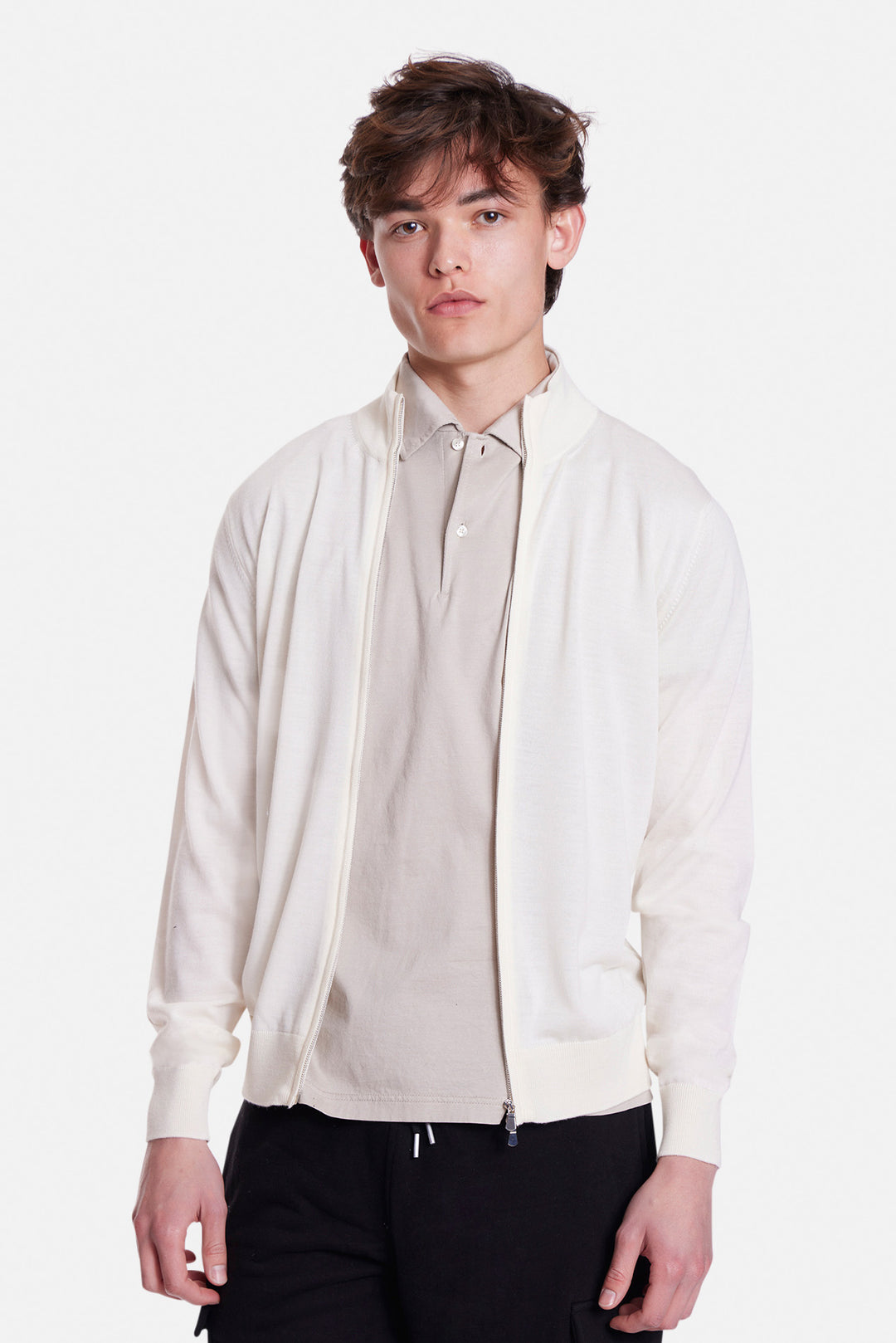 Merino Wool Full Zip Ivory