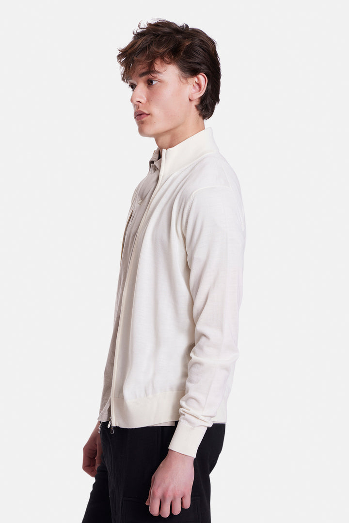 Merino Wool Full Zip Ivory