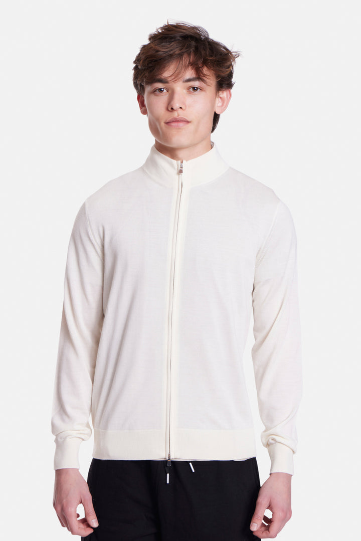 Merino Wool Full Zip Ivory