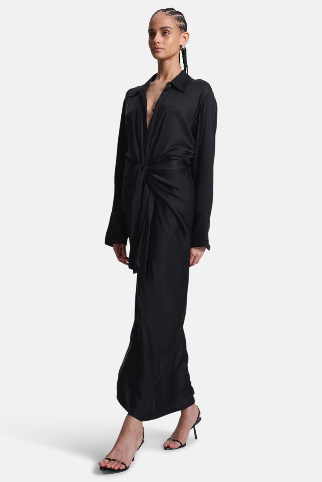 A.L.C. Mila Satin Maxi Shirtdress Black – blueandcream