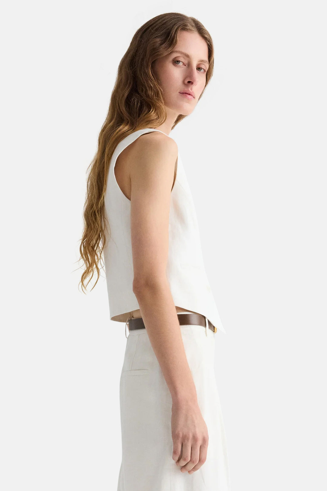 Mila Vest in Weave Linen Ivoire