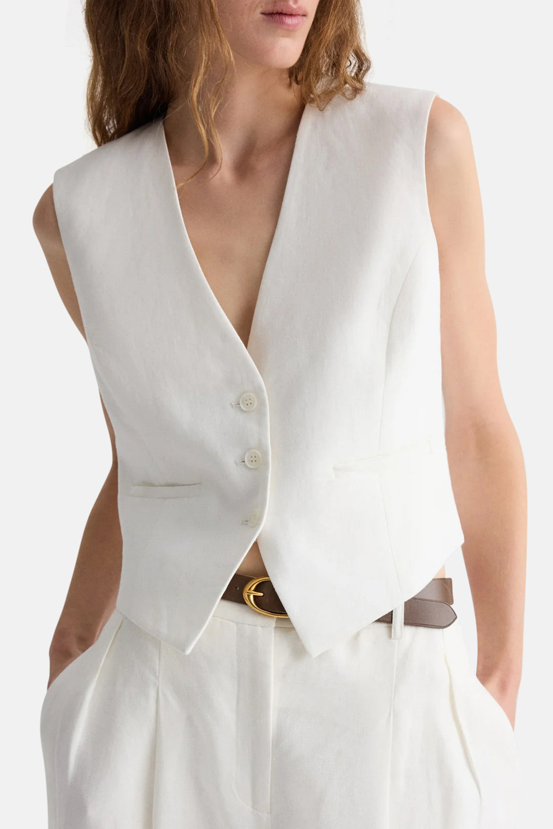 Mila Vest in Weave Linen Ivoire