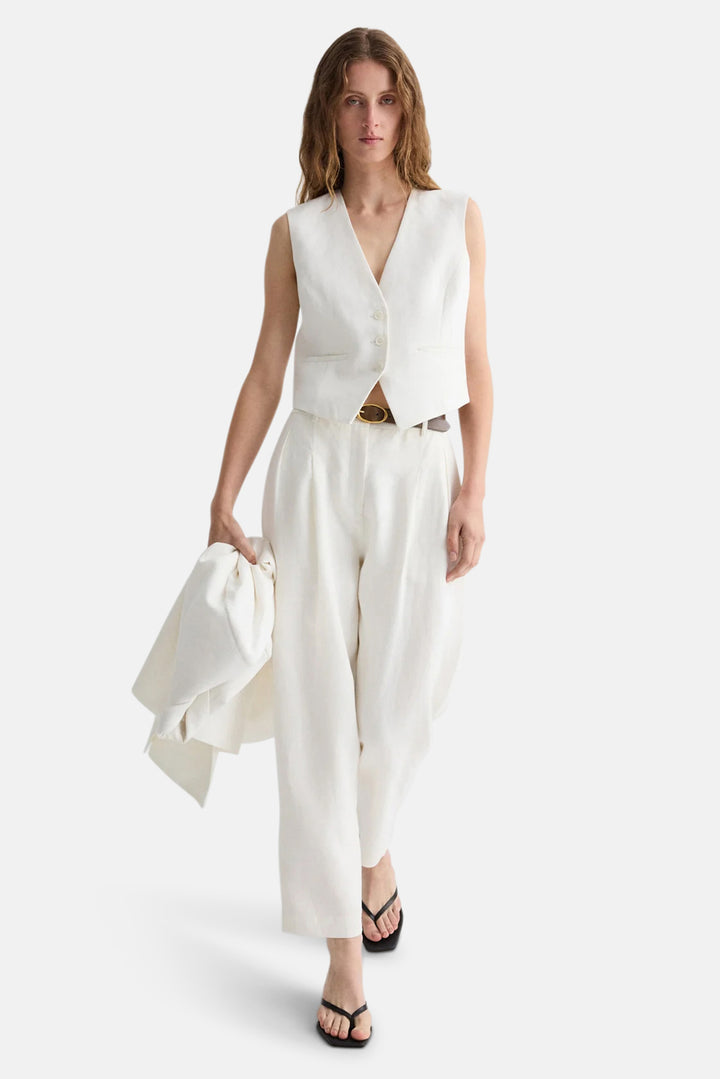 Mila Vest in Weave Linen Ivoire