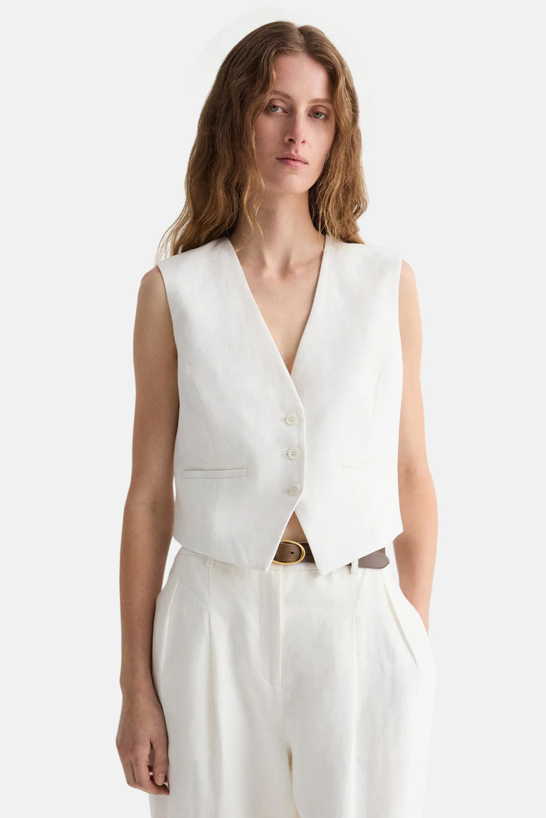 Mila Vest in Weave Linen Ivoire