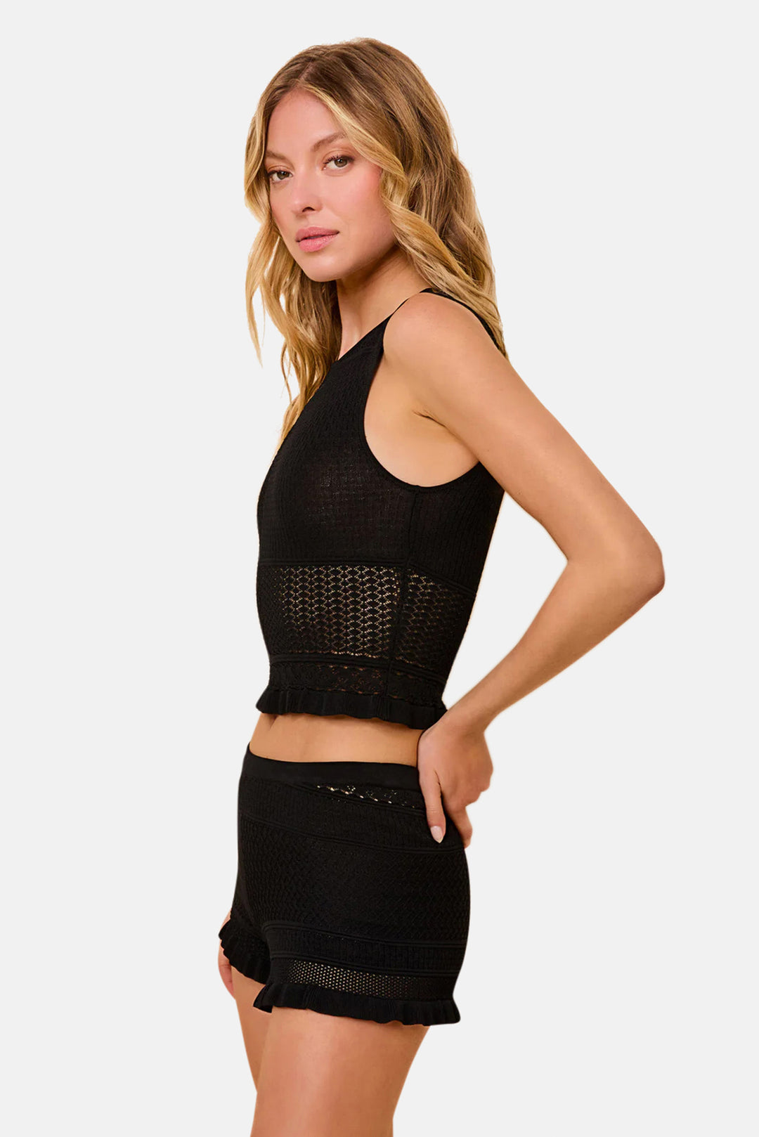 Milena Short Pointelle Patchwork Noir