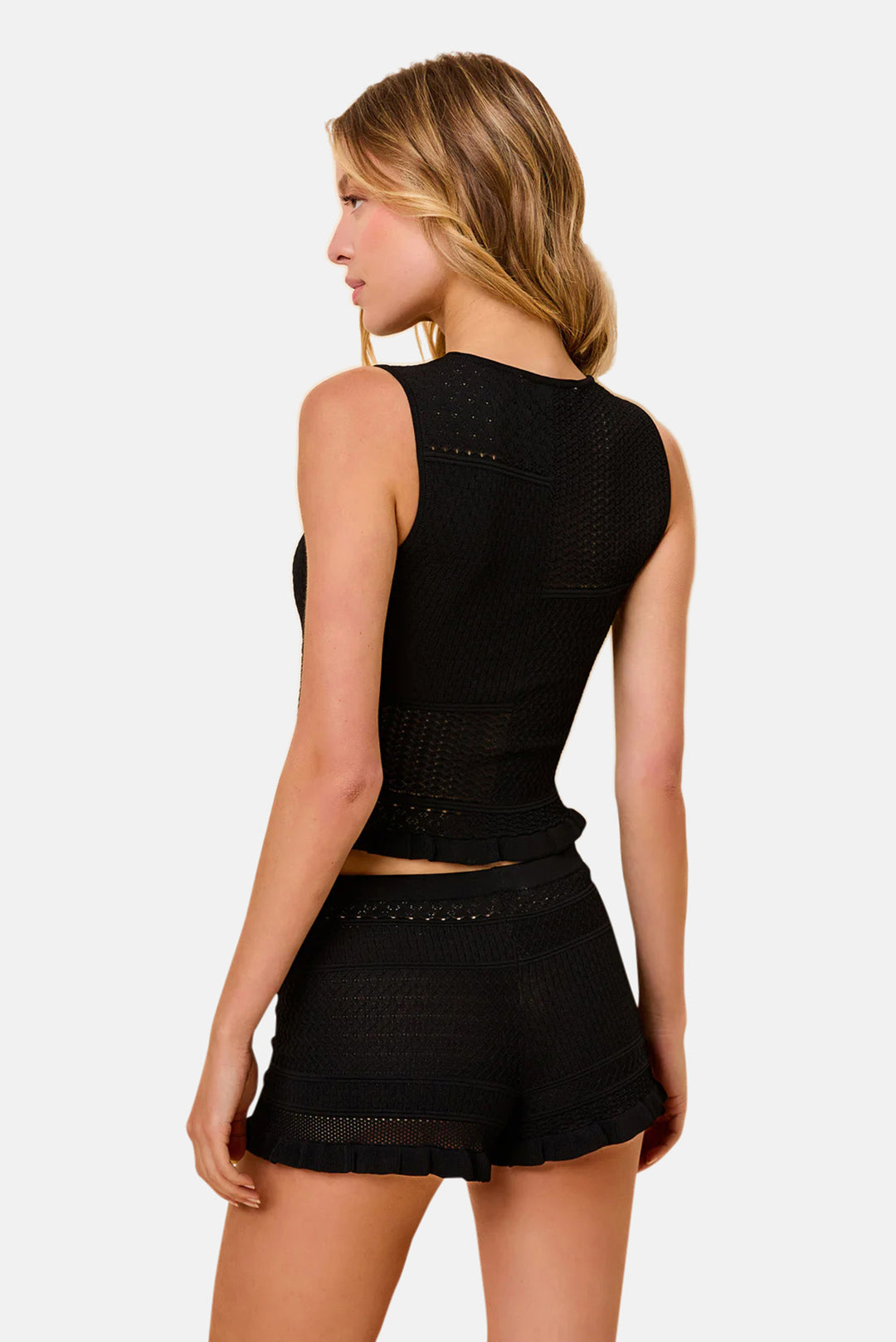 Milena Short Pointelle Patchwork Noir