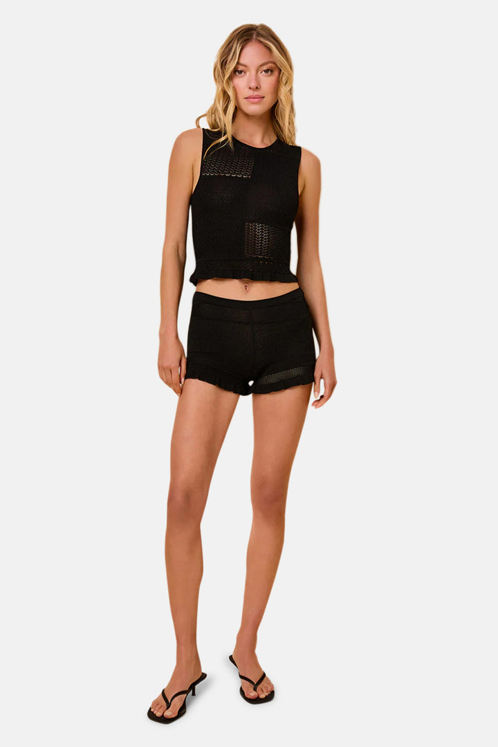 Milena Short Pointelle Patchwork Noir
