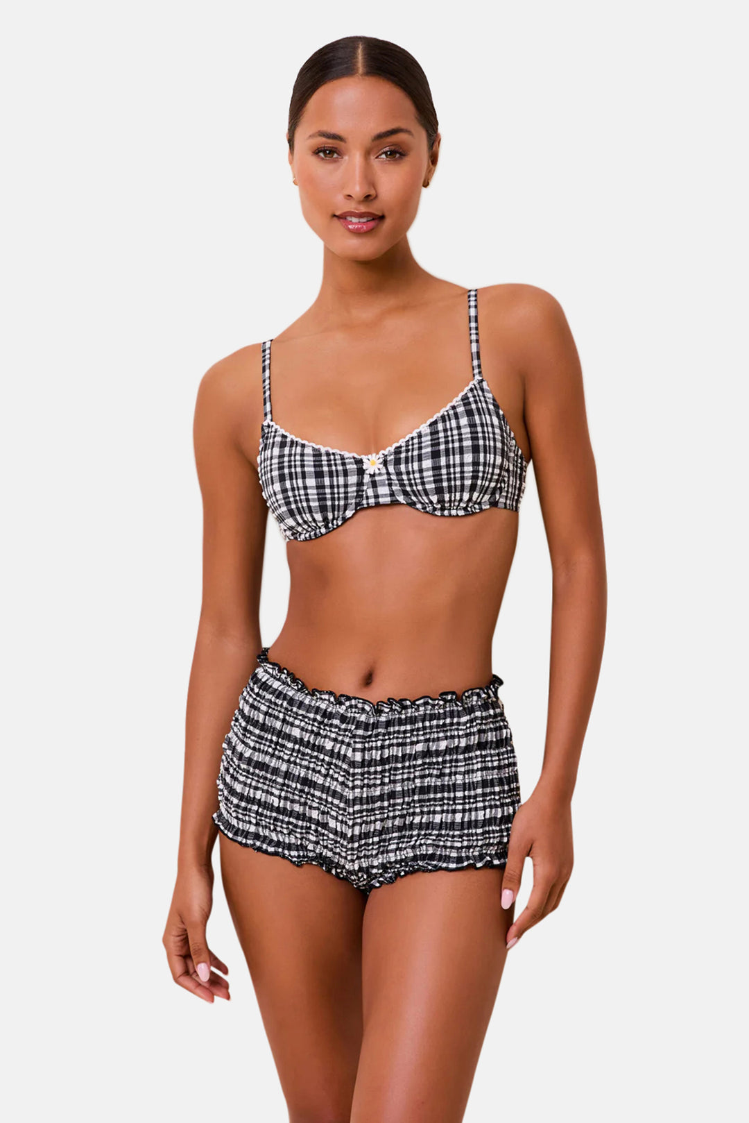 Mimi Short Puckered Plaid Noir