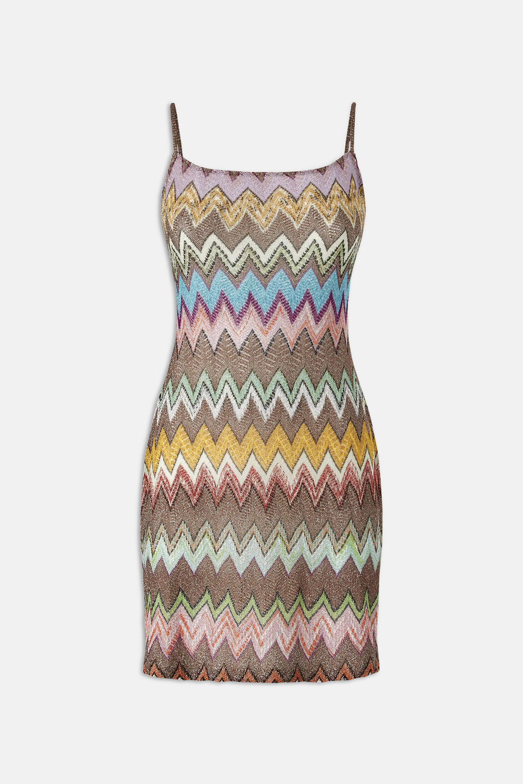 Mini Cover-up Dress in Lamé Viscose w/ Macro Zigzag Pattern Black & Multicoloured