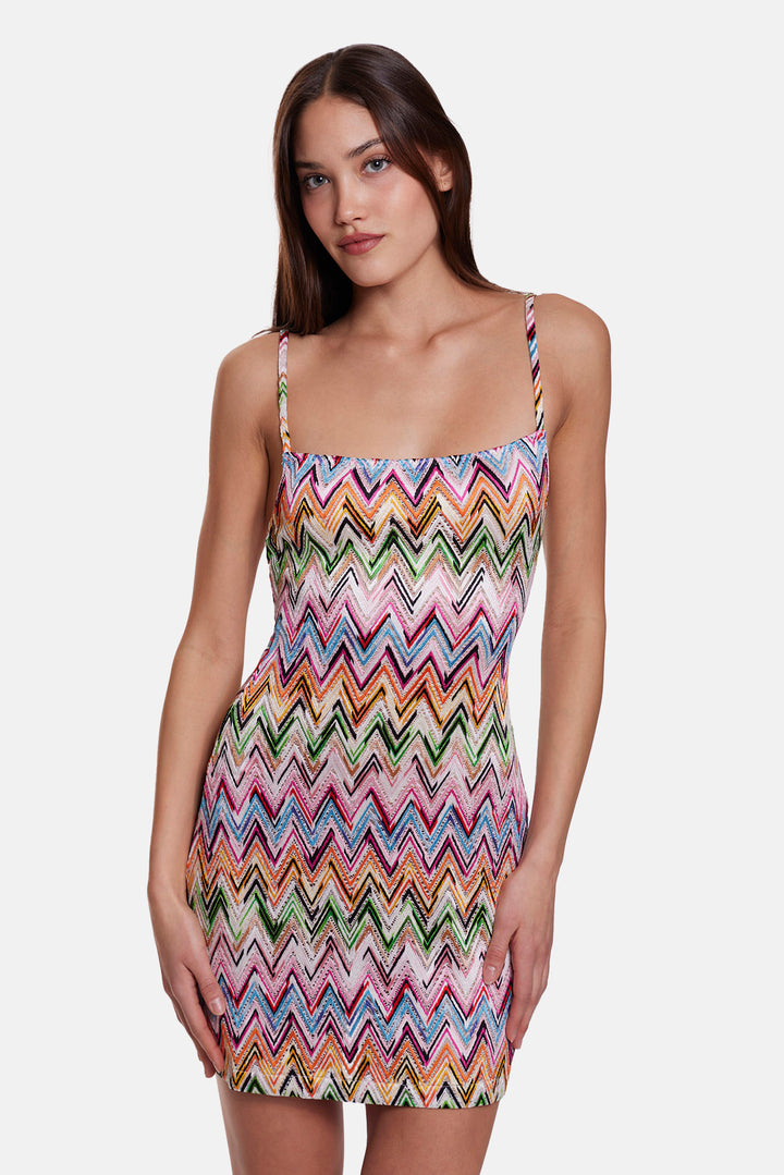 Mini dress with lace and zigzag motif Multicolor