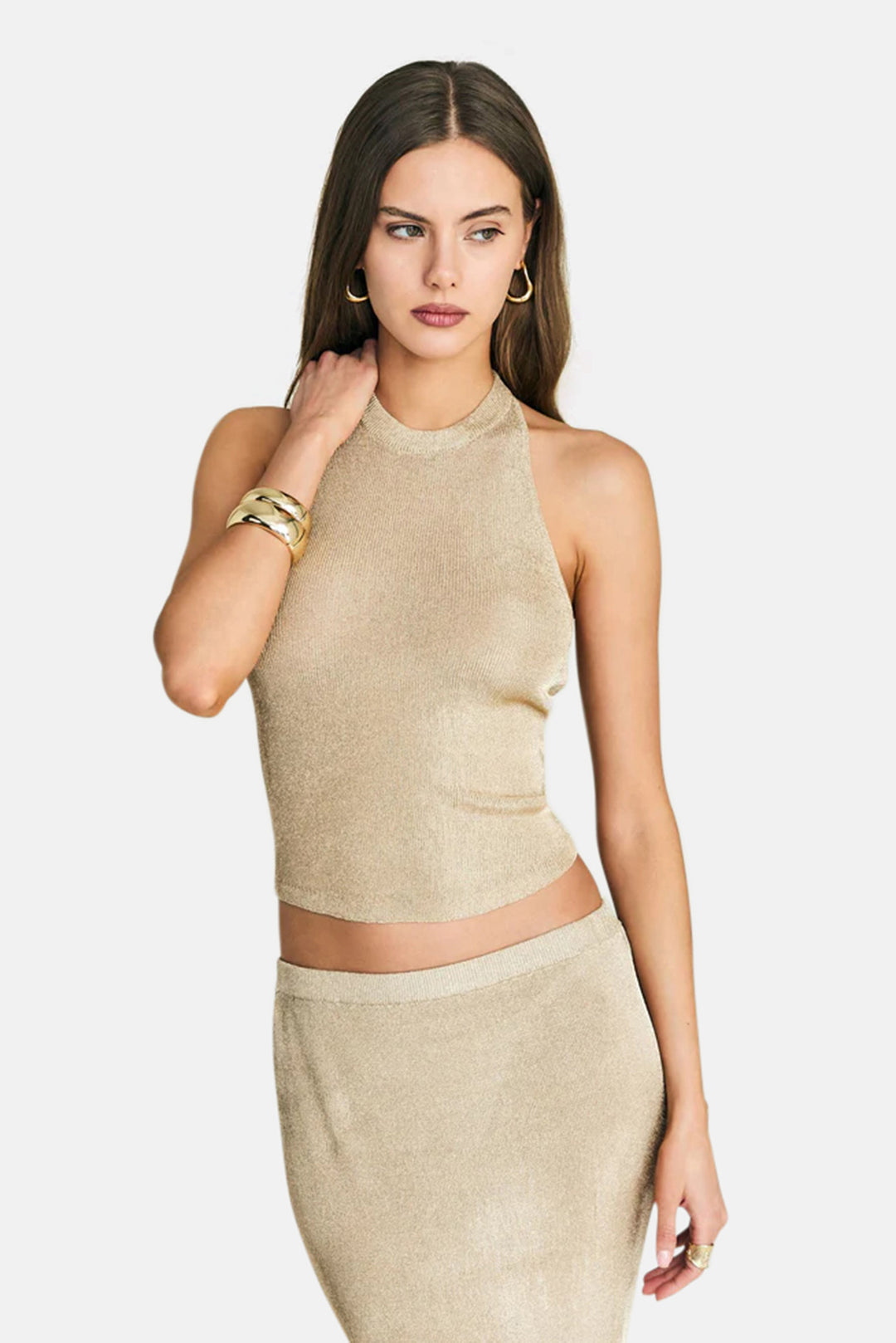 Minnie Metallic Knit Halter Top Gold