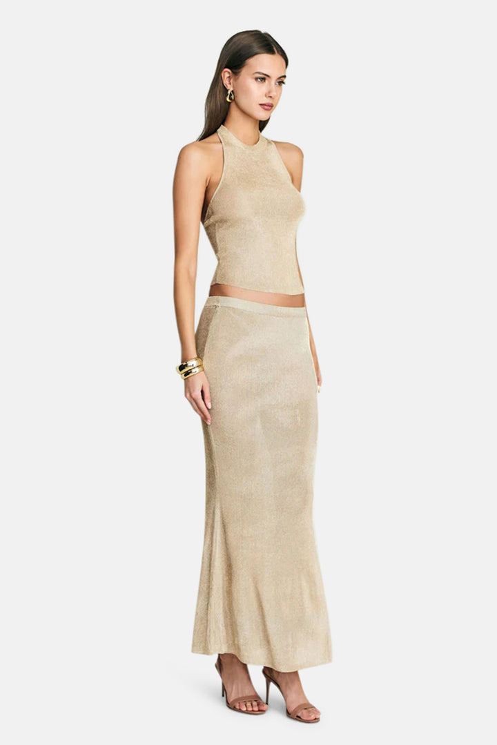 Minnie Metallic Knit Halter Top Gold