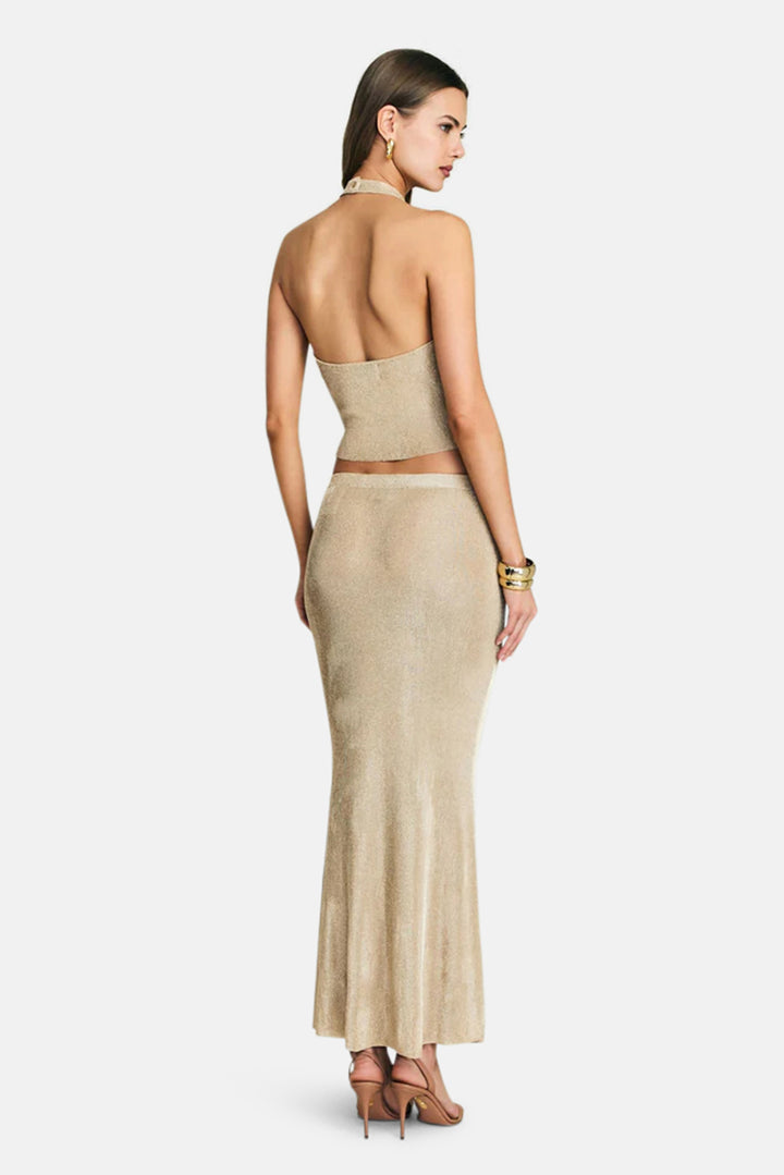 Minnie Metallic Knit Halter Top Gold