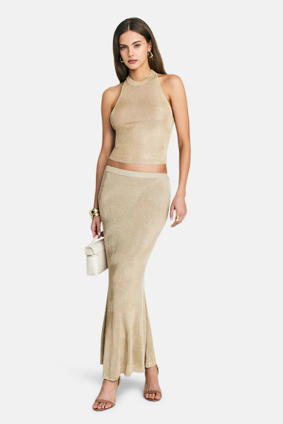 Minnie Metallic Knit Halter Top Gold