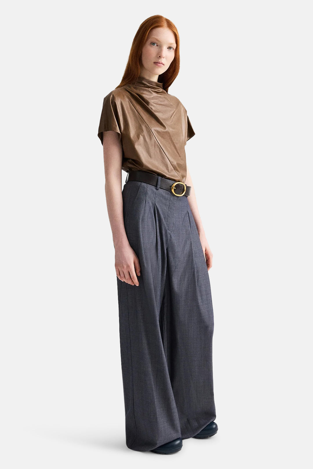 Mock Neck Tee in Leather Tobacco