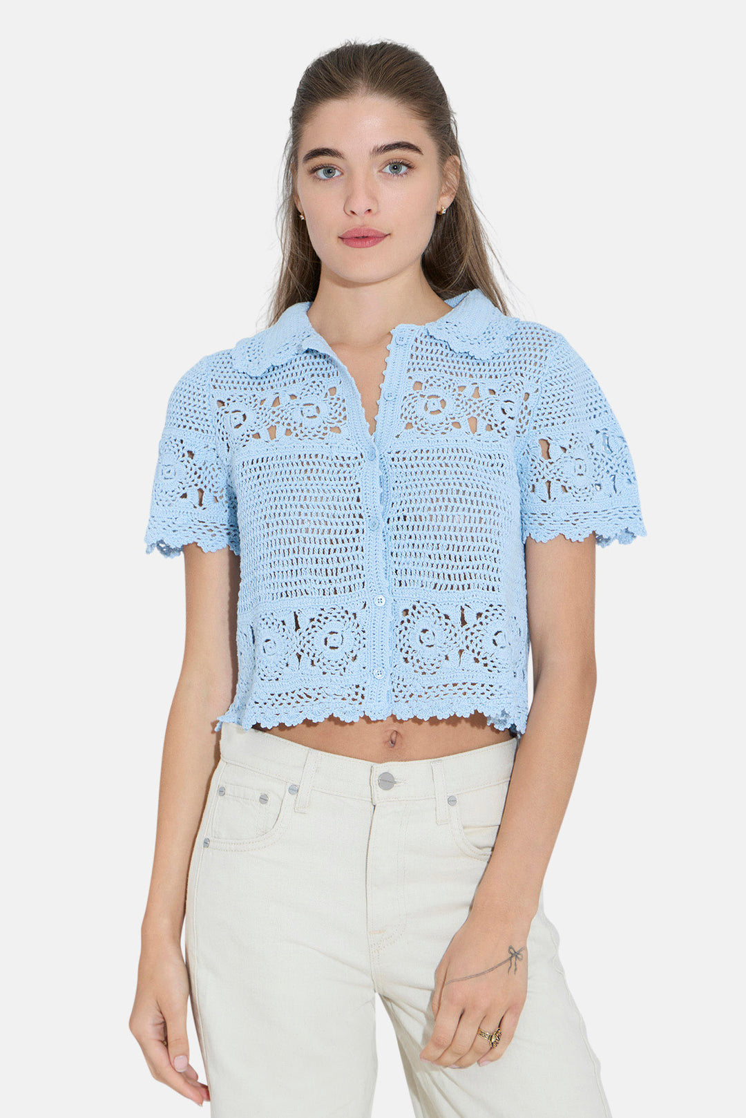 Molly Crochet Shirt Pale Blue