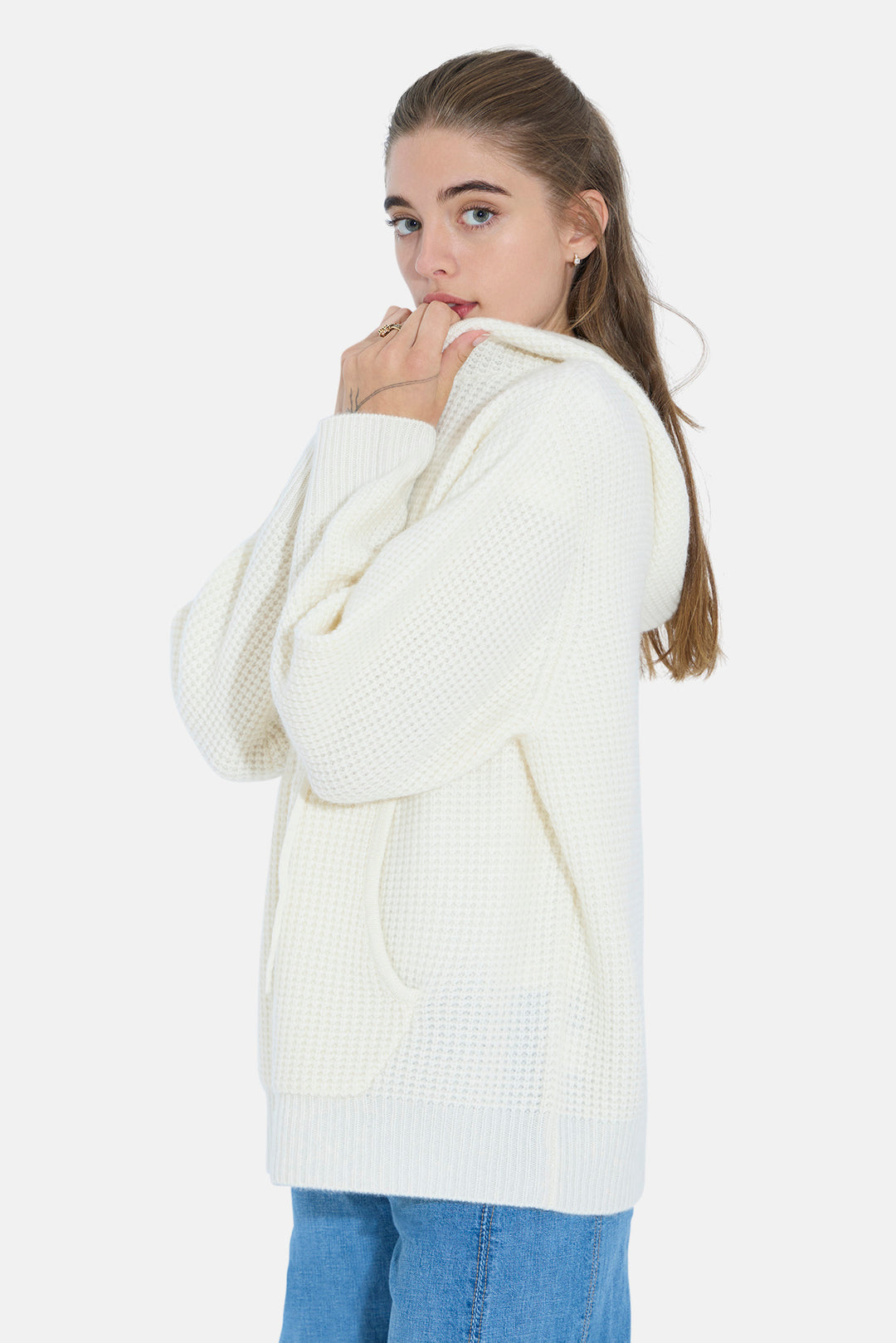 Montecito Waffle Pullover Hoodie White
