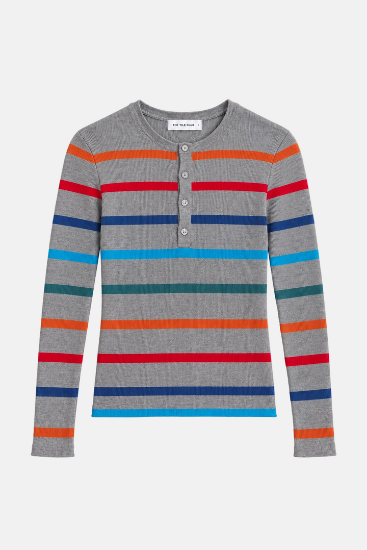 Sylvia Striped Henley Thunder w/ Multi Stripes