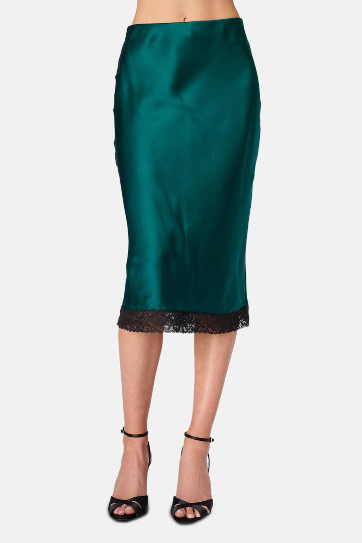 Muriel Silk Midi Skirt Dark Green
