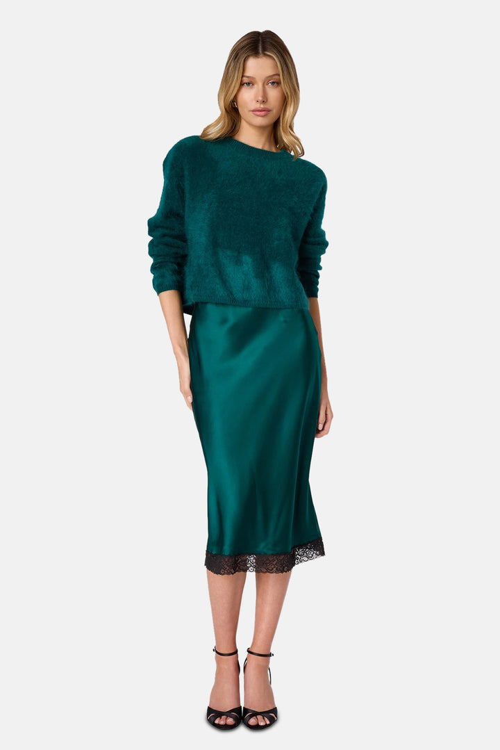 Muriel Silk Midi Skirt Dark Green