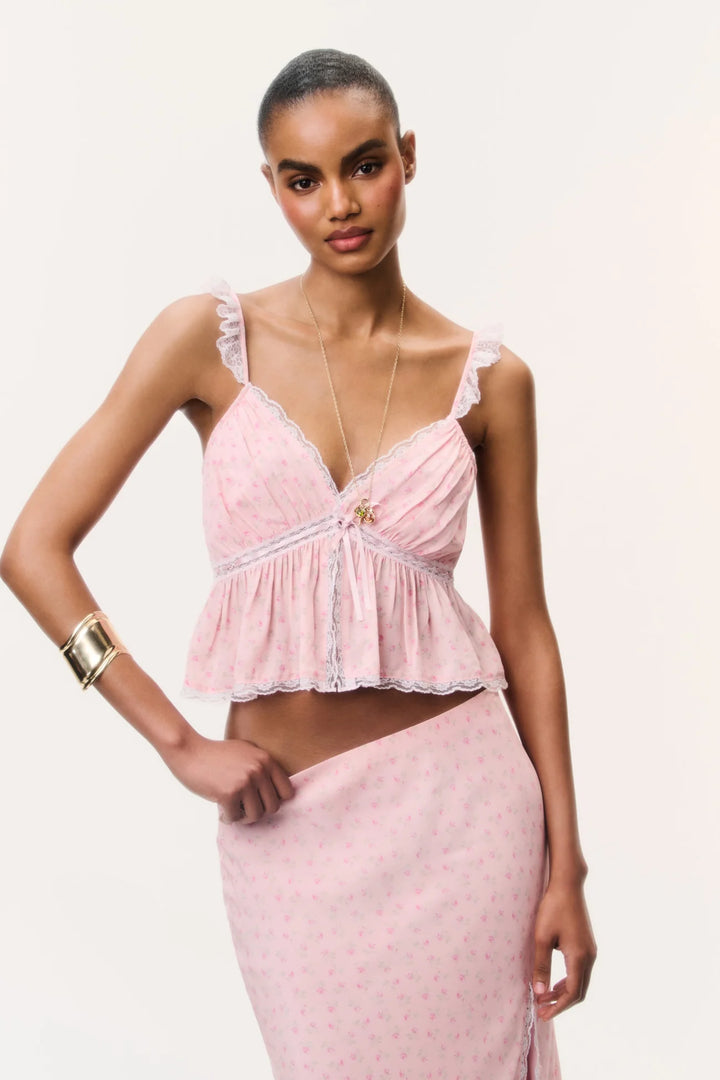 Nicoleta Floral Crepe Top Calico Peach