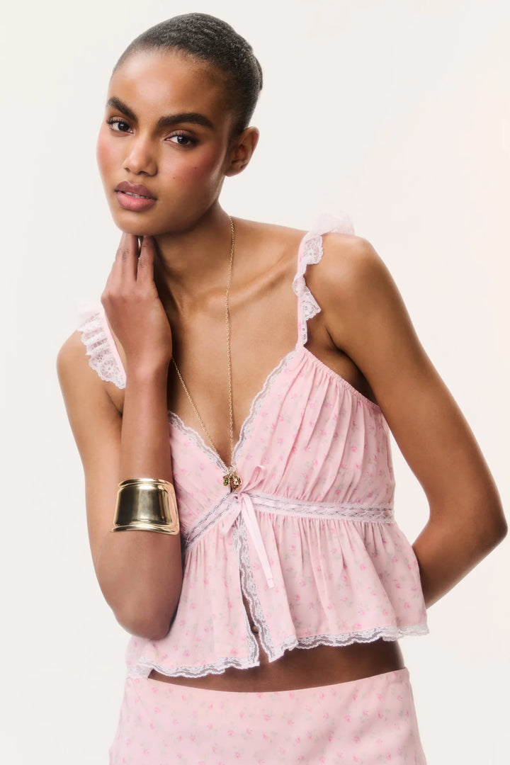 Nicoleta Floral Crepe Top Calico Peach