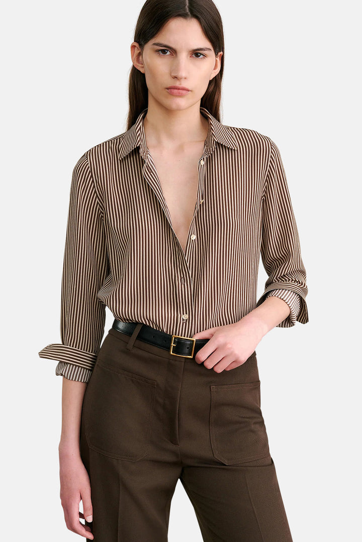 Gaia Silk Shirt Chocolate Stripes