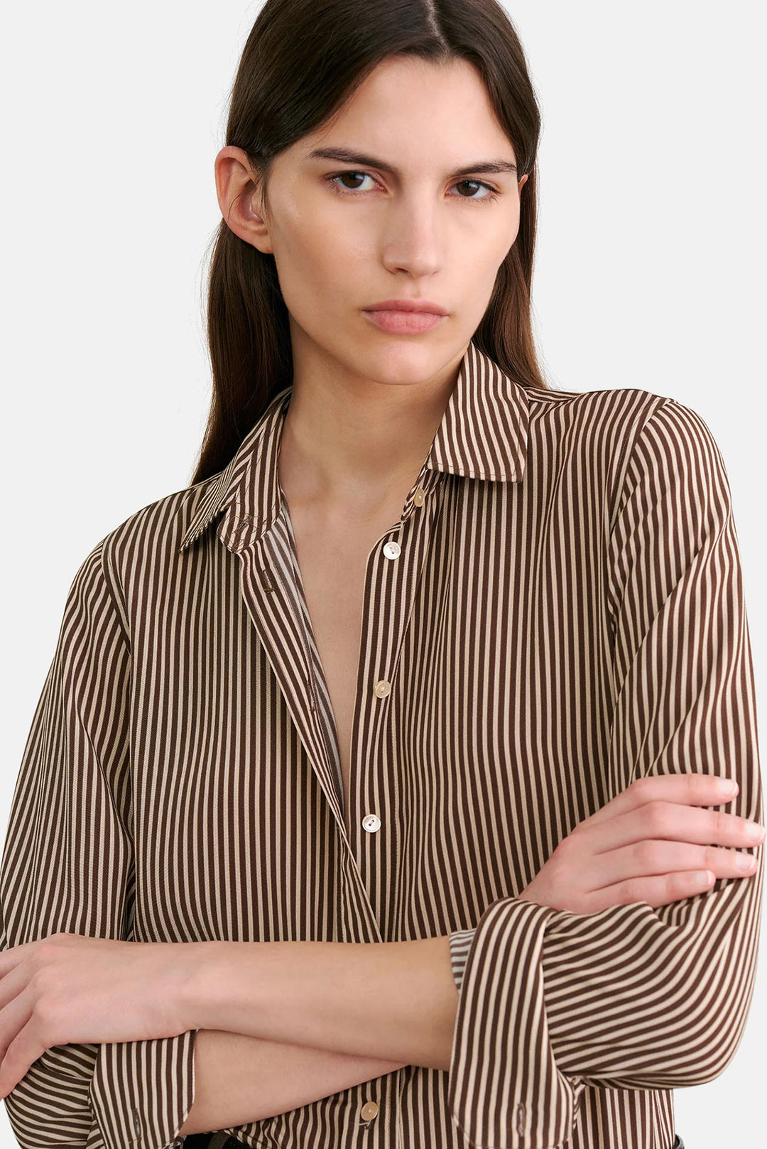 Gaia Silk Shirt Chocolate Stripes