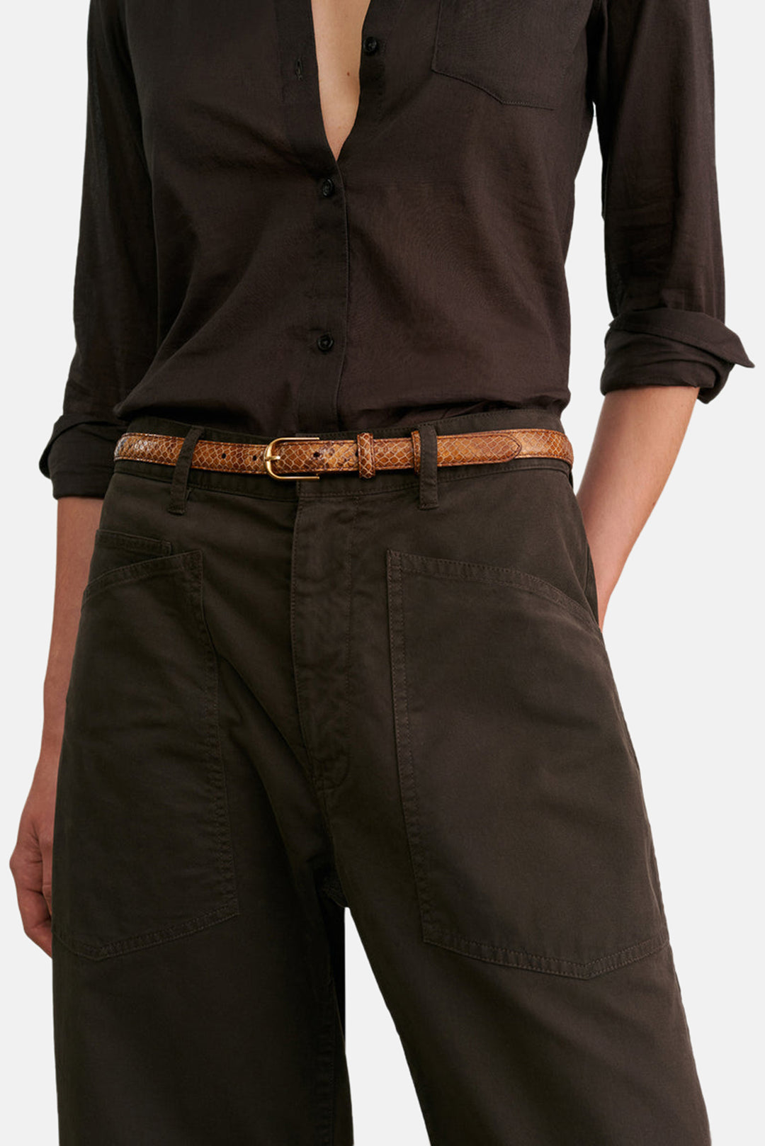 Jane Belt Camel Snakeskin W/ Antique Gold