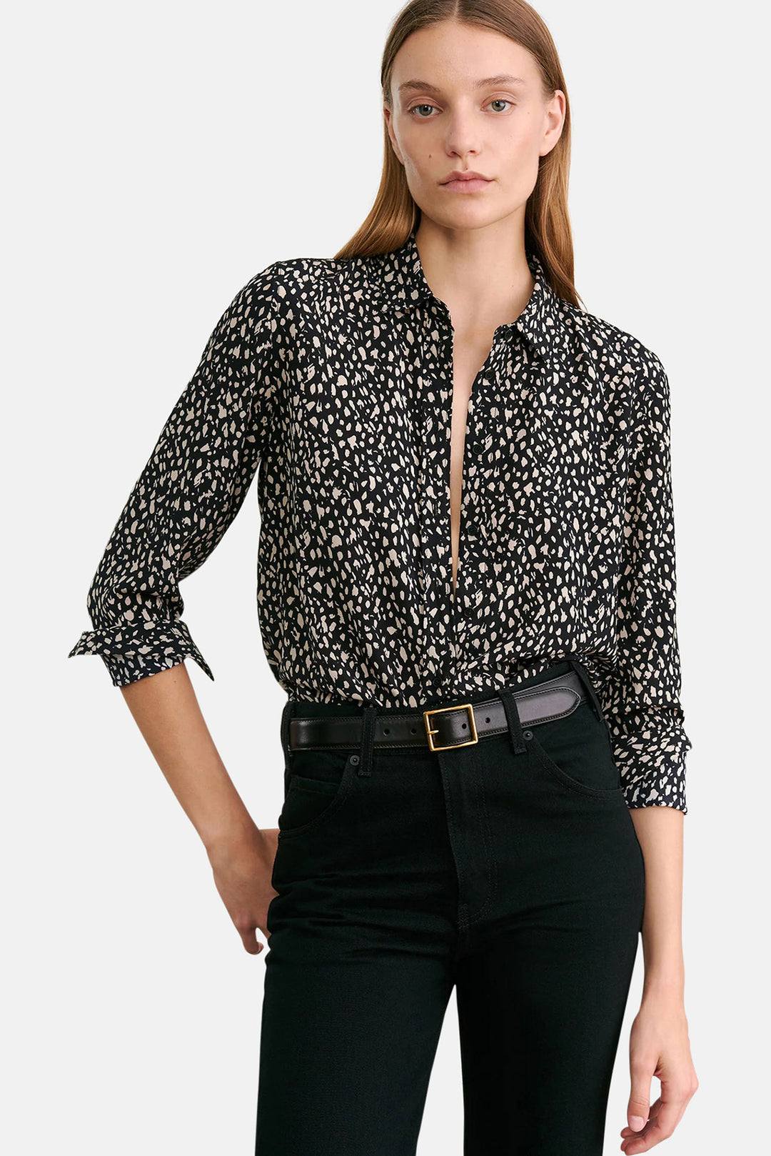 Gaia Shirt Black/Stone Cheetah Print