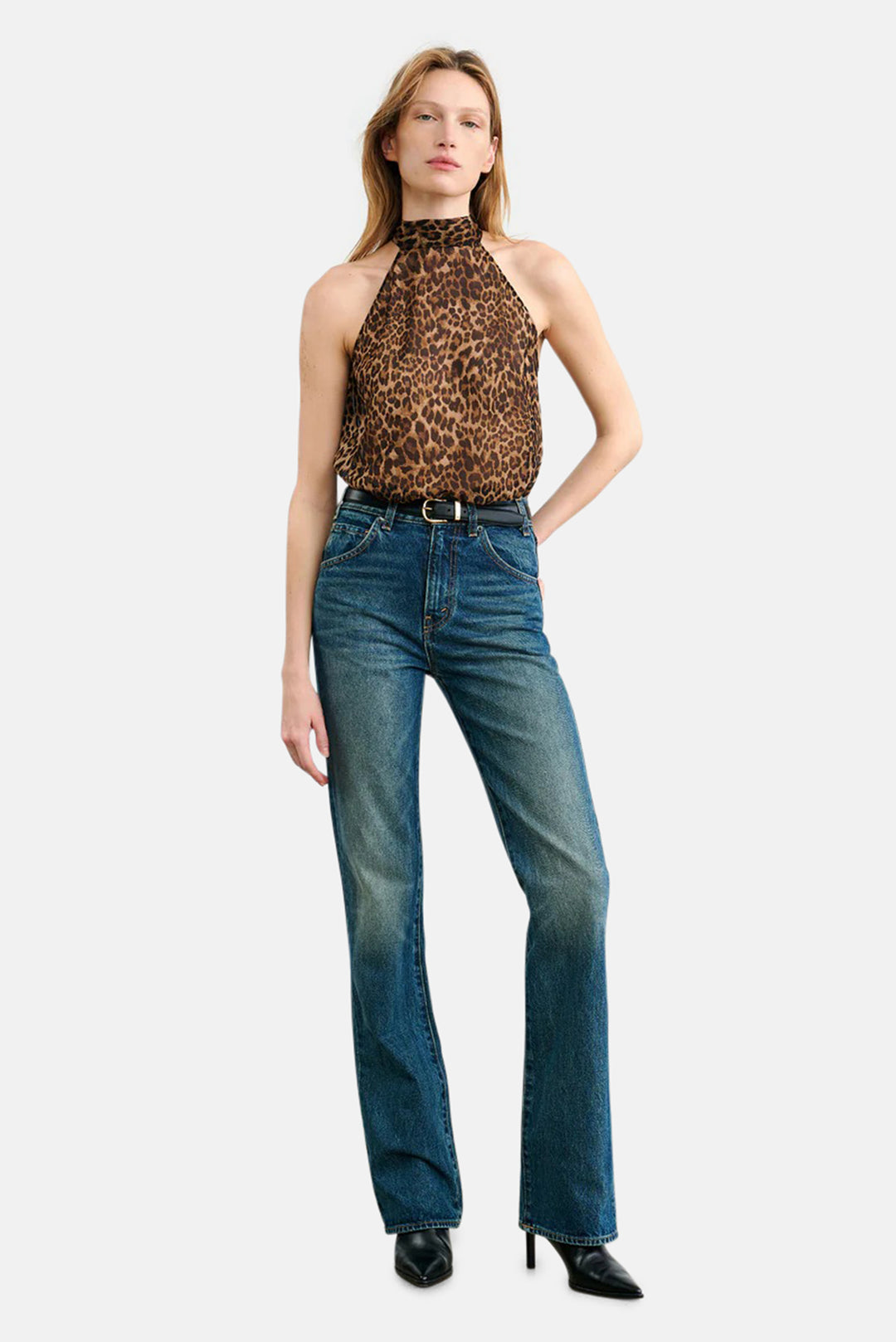 Alla Silk Halterneck Top Vintage Leopard Print