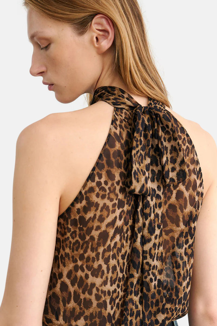 Alla Silk Halterneck Top Vintage Leopard Print