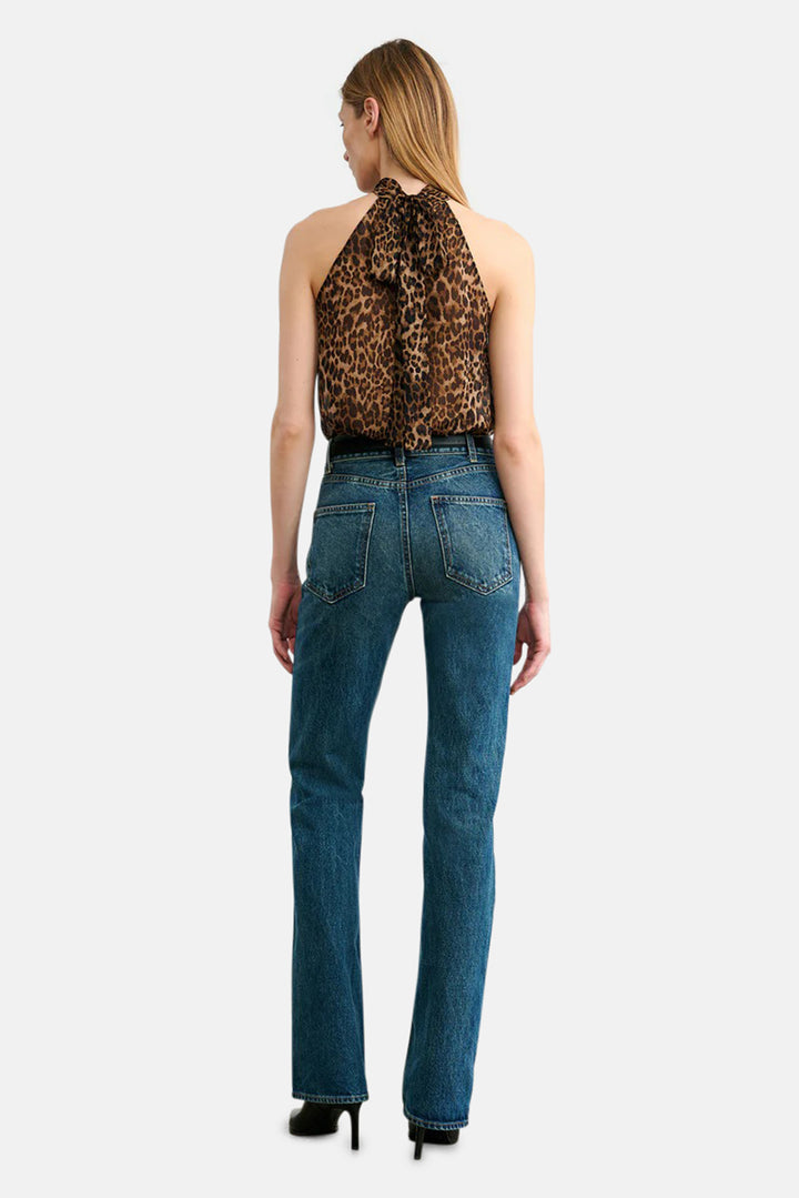 Alla Silk Halterneck Top Vintage Leopard Print