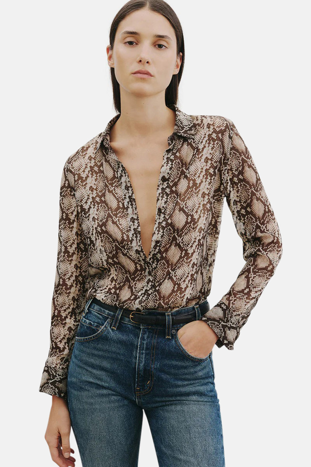 Gaia Slim Shirt Stone/Brown Snake Print