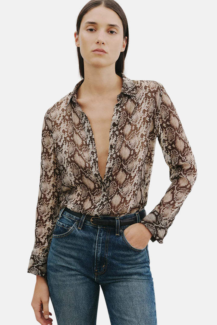 Gaia Slim Shirt Stone/Brown Snake Print