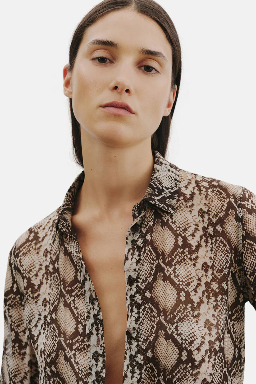 Gaia Slim Shirt Stone/Brown Snake Print