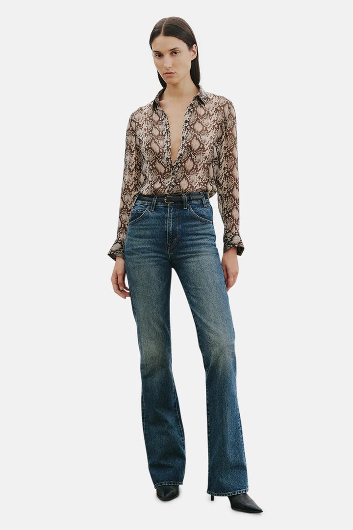 Gaia Slim Shirt Stone/Brown Snake Print