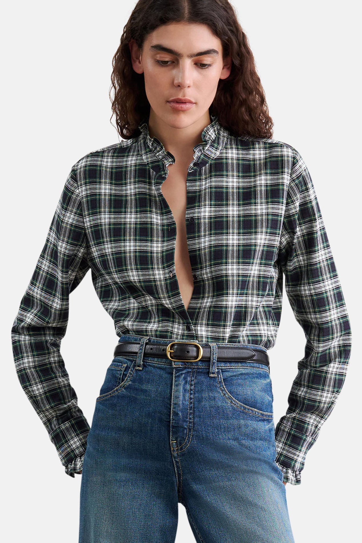 Nili Lotan Lydia Shirt Ivory/Green Plaid – blueandcream