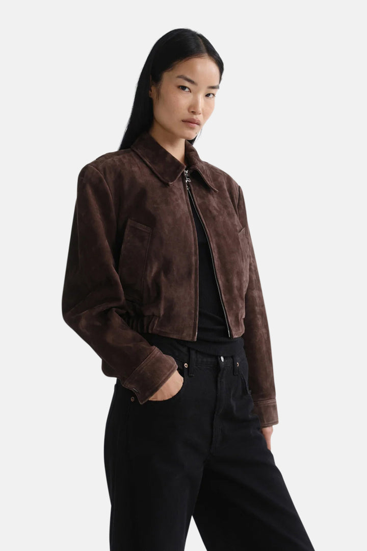 Nahla Cropped Suede Jacket in Root