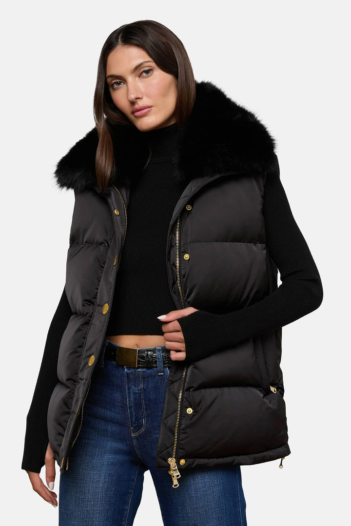 Nalo Faux Fur Puffer Vest Black
