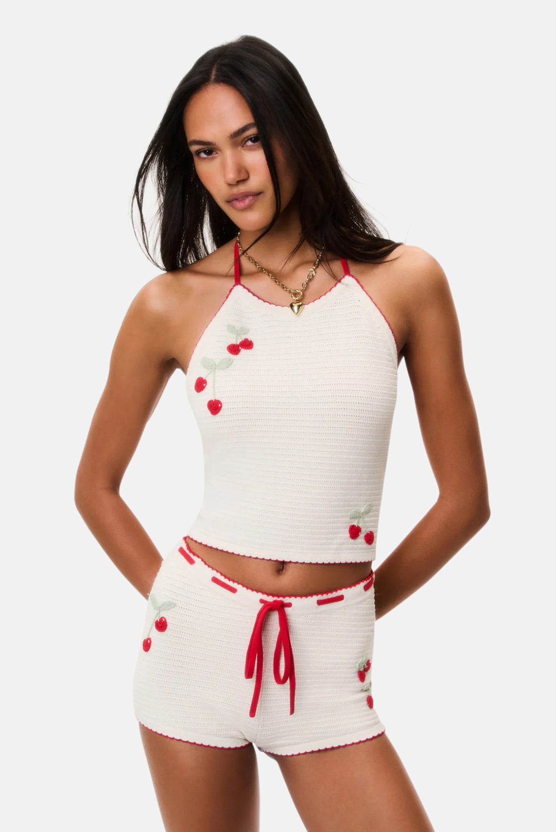 Nandie Crochet Cherry Mini Shorts Cherry Sail