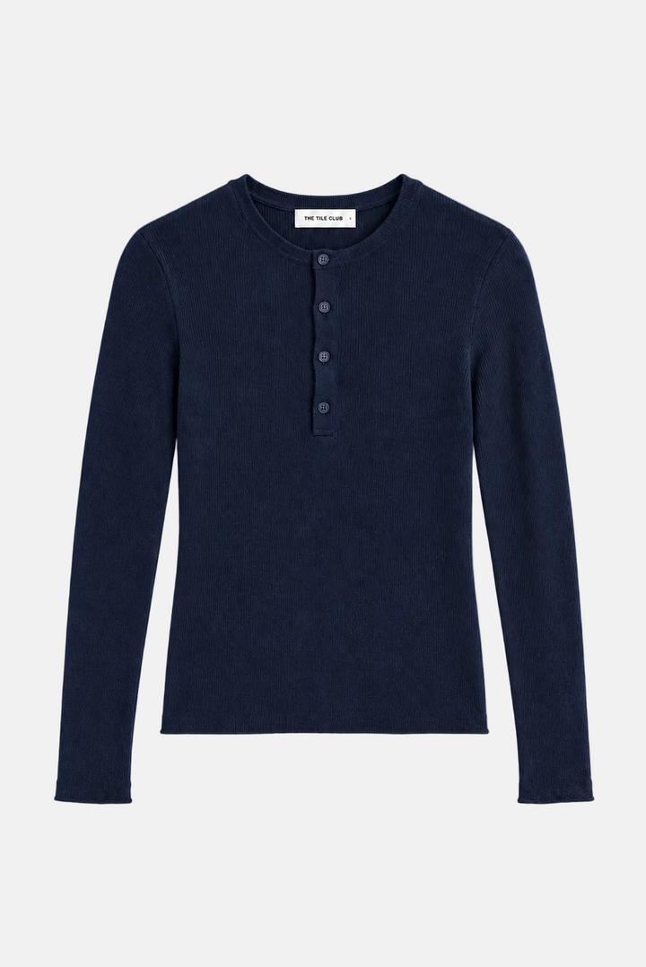Sylvia Cashmere Henley Sweater Navy