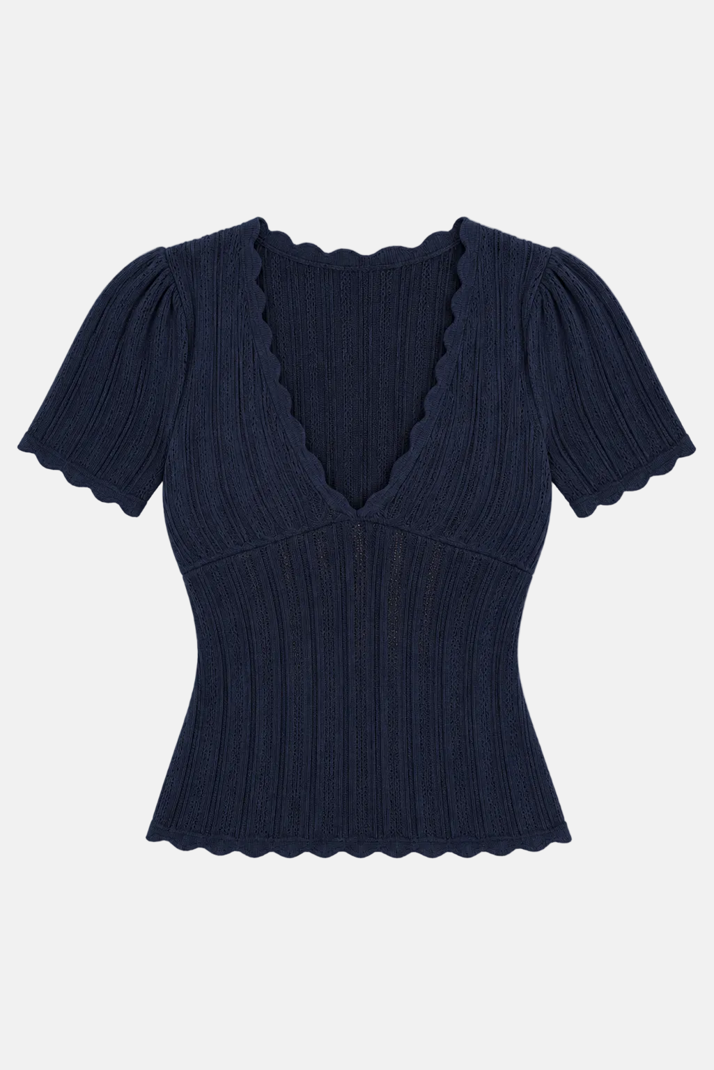Kaia Pointelle V-Neck Top Navy