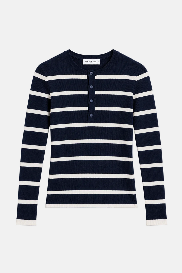 Sylvia Striped Henley Navy/Ivory Stripe